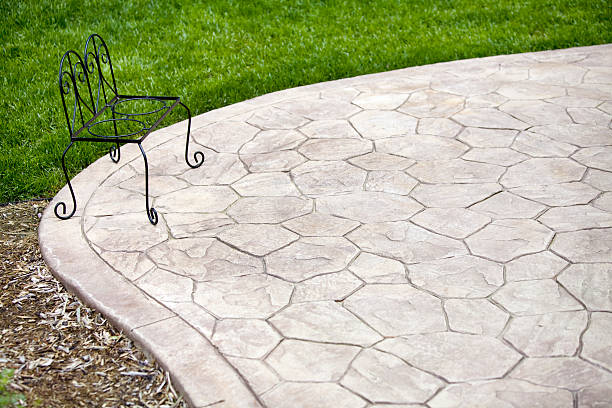 stamped concrete patio made to resemble slate or stone